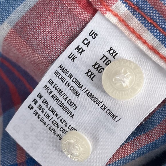 American Eagle Shirt Mens XXL Blue Pink Plaid Button Down Long Sleeve Cotton - Picture 5 of 6